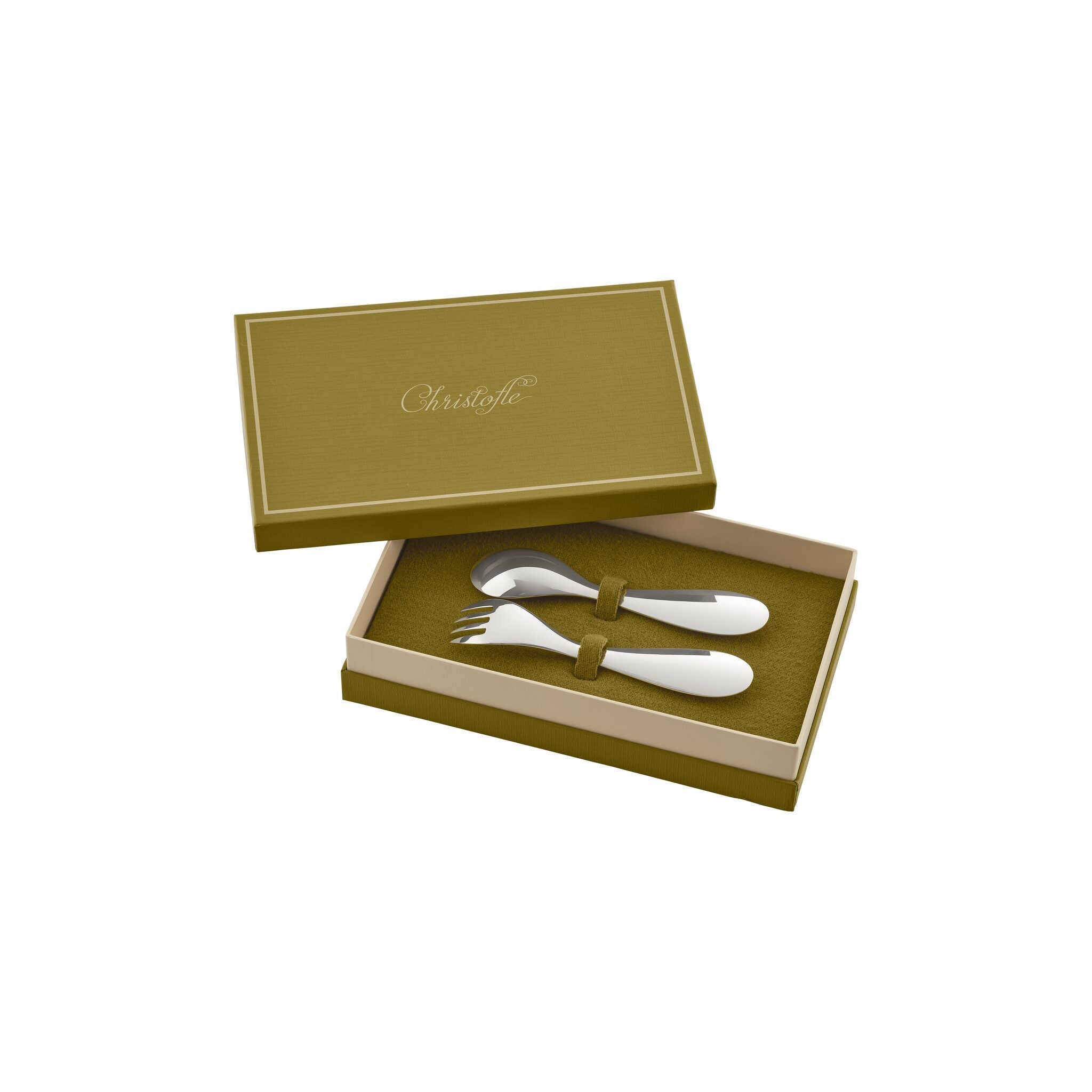 Christofle Talisman Silver-Plated Baby Spoon & Fork Set - Ice Blue in silver-plate on a white background