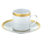 Christofle Malmaison Gilded Porcelain Demitasse Cup and Saucer in porcelain on a white background