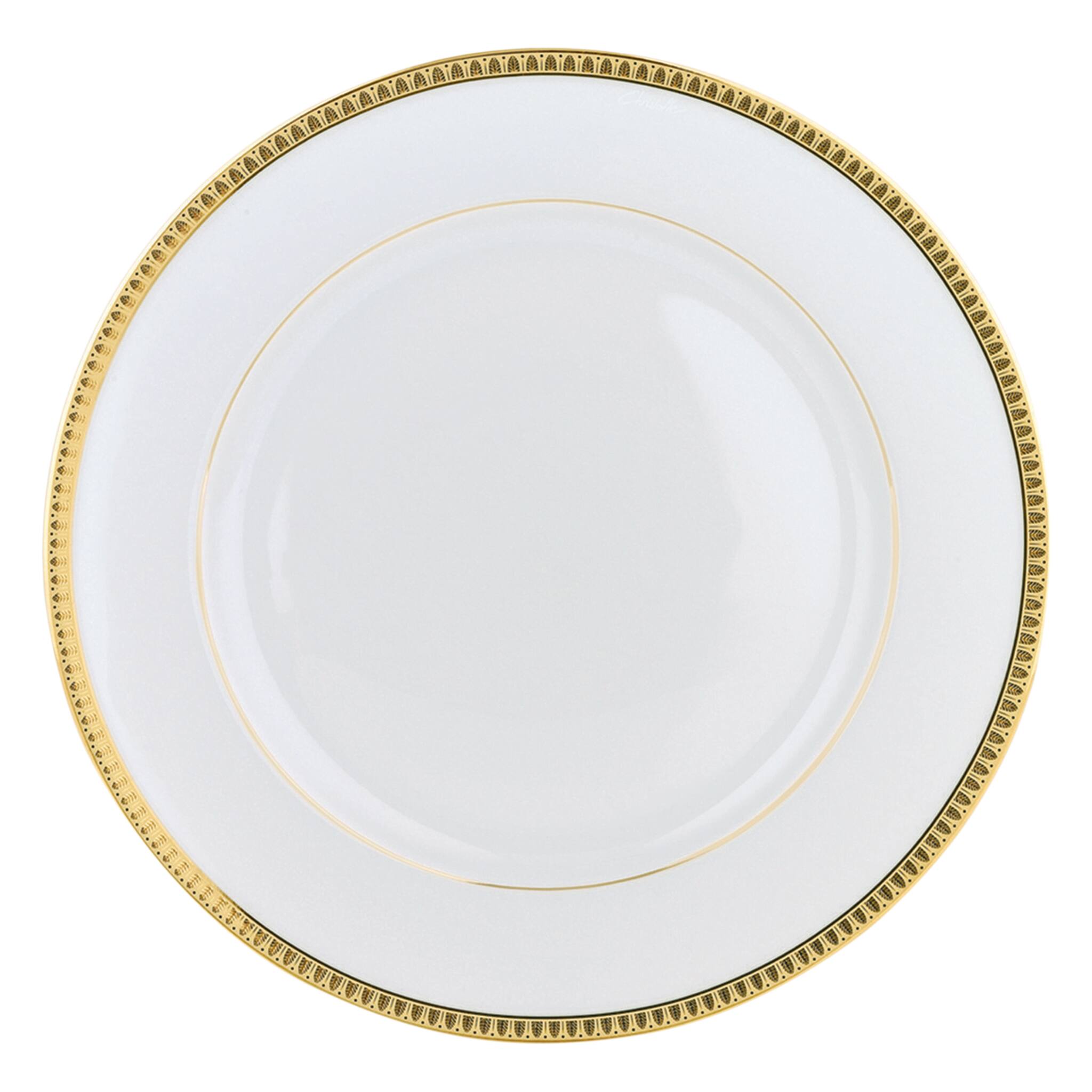 Christofle Malmaison Gilded Porcelain Dinner Plate in porcelain on a white background