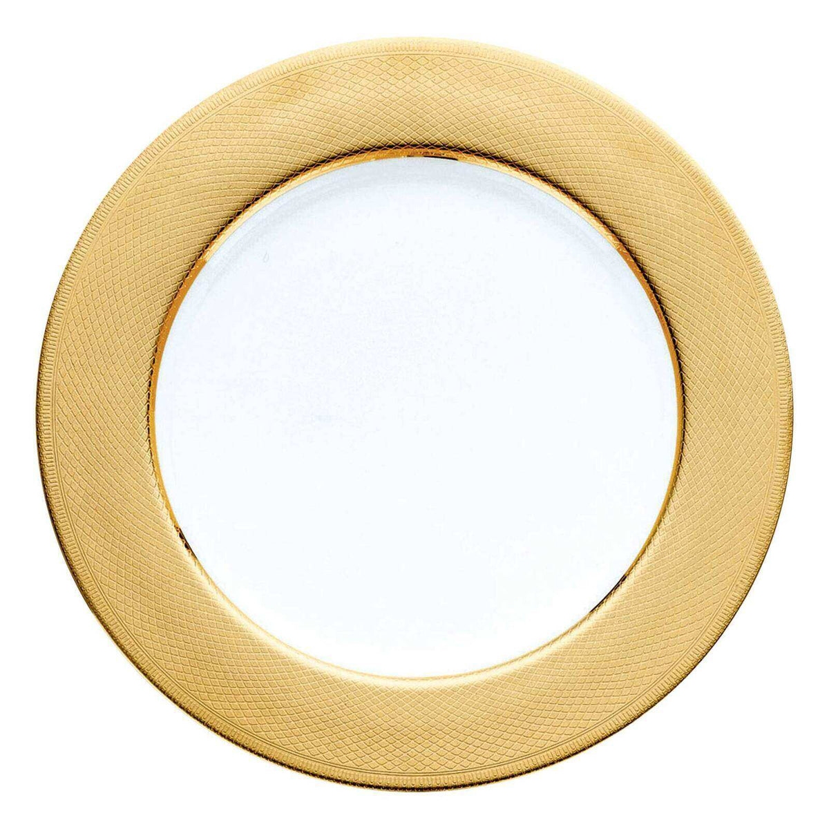 Christofle Guilloché Gold Porcelain Charger Plate on a white background