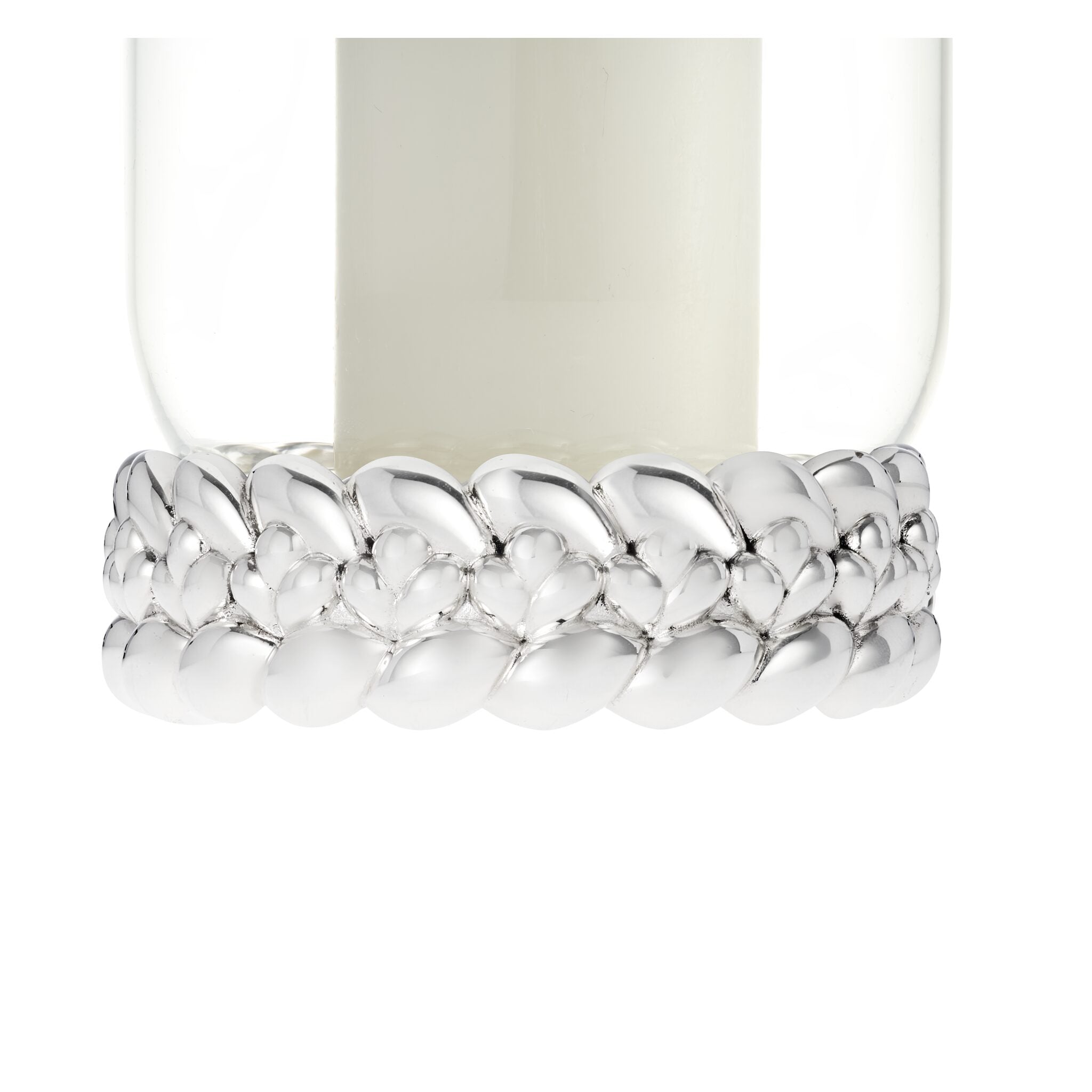 Christofle Babylone Borosilicate Glass Silver-Plated Hurricane in silver-plate on a white background