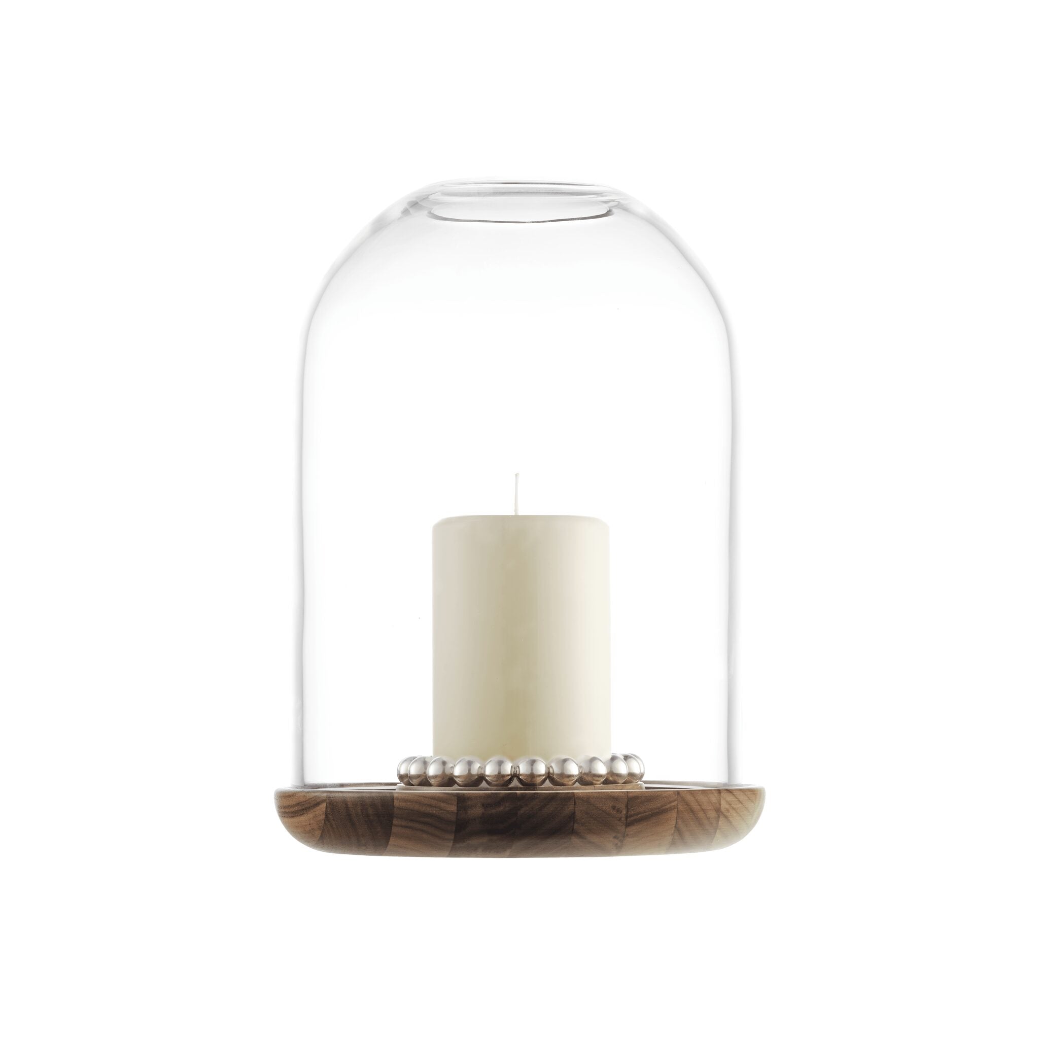 Christofle Perles Large Silver-Plated and Walnut Hurricane in silver-plate on a white background