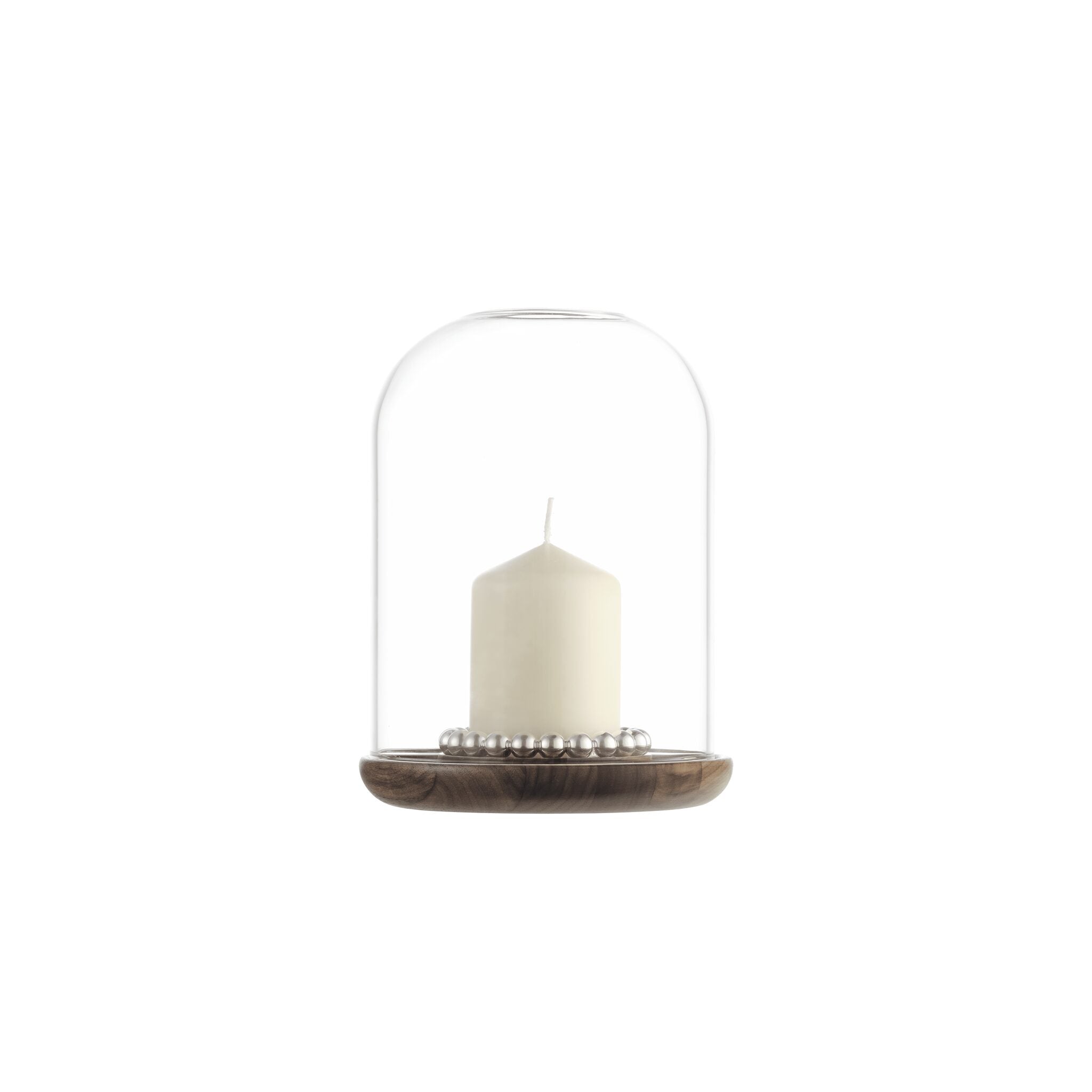 Christofle Perles Small Silver-Plated and Walnut Hurricane in silver-plate on a white background