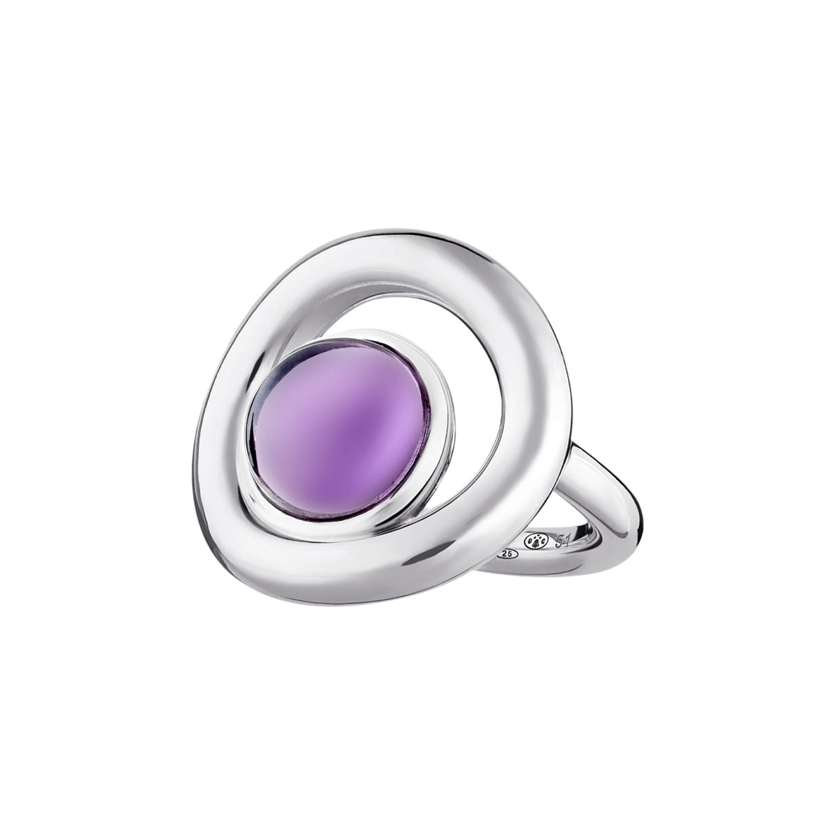 Christofle Idole de Christofle Cabochon Sterling Silver Ring with Amethyst on a white background