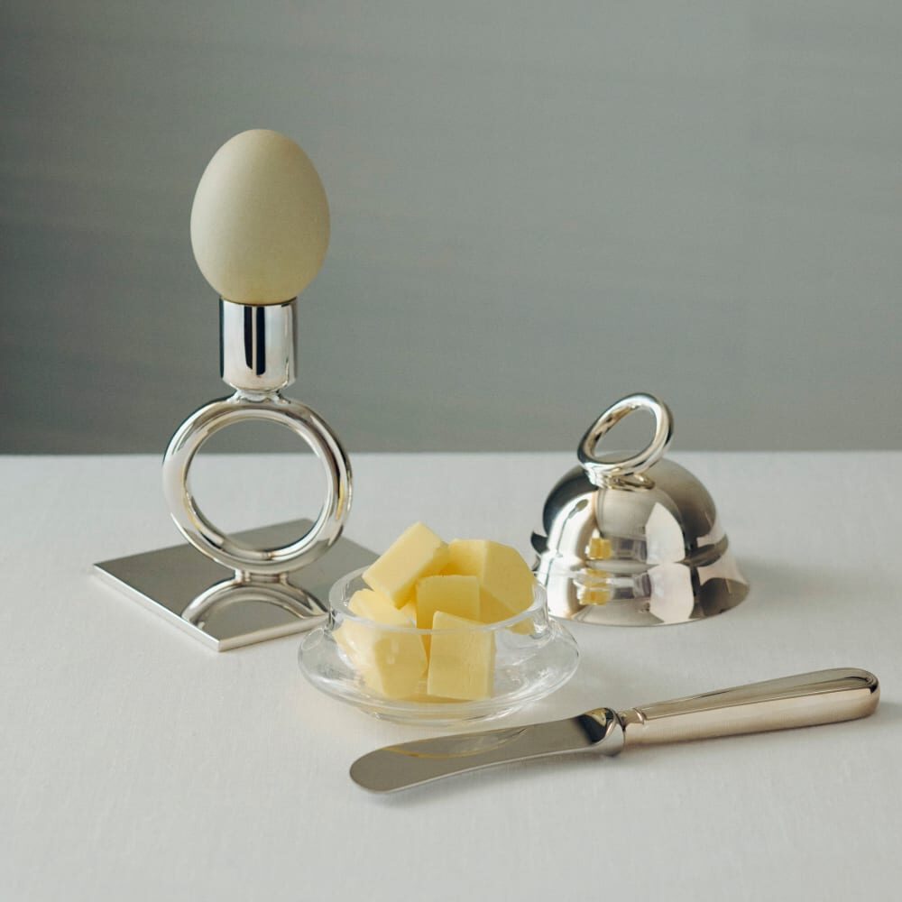 Christofle Vertigo Silver-Plated Personal Lidded Butter Dish in silver-plate on a white background