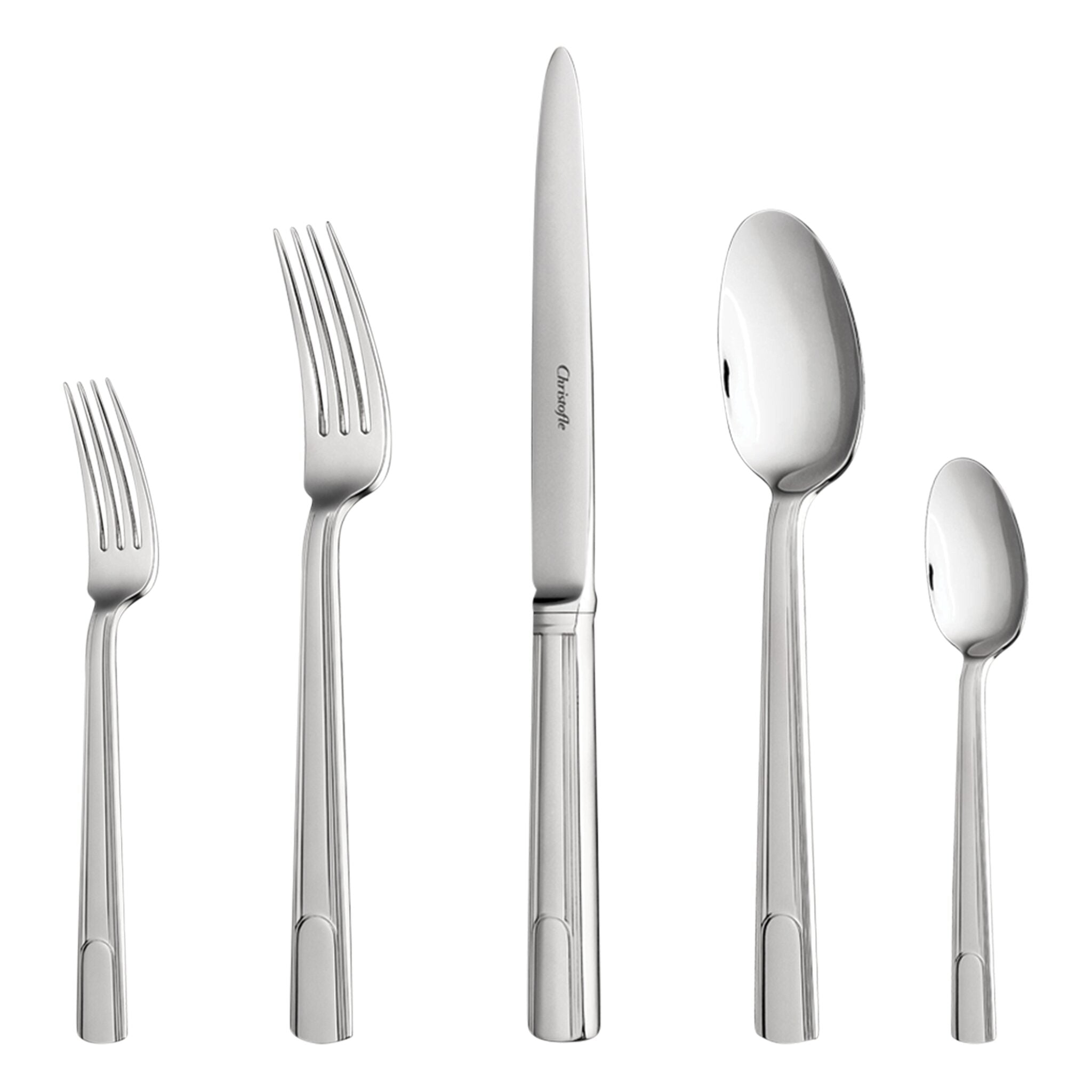 Christofle Hudson 5-Piece Stainless Steel Flatware Set in stainless steel on a white background