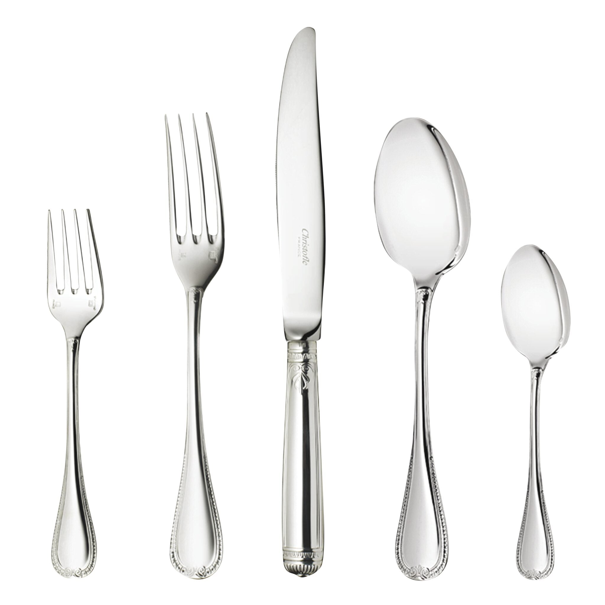 Christofle Malmaison Silver-Plated 5-Piece Flatware Set in silver-plate on a white background