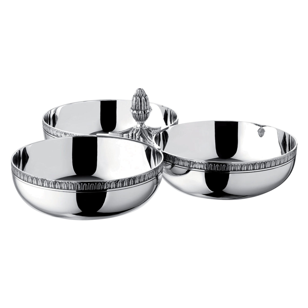 Christofle Malmaison Silver-Plated 3-Bowl Server on a white background