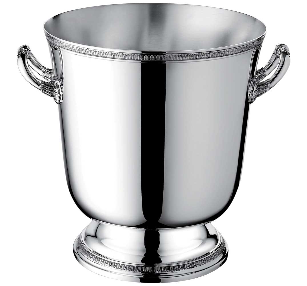 christofle malmaison silver-plated champagne cooler bucket with a pedestal and handles on two sides