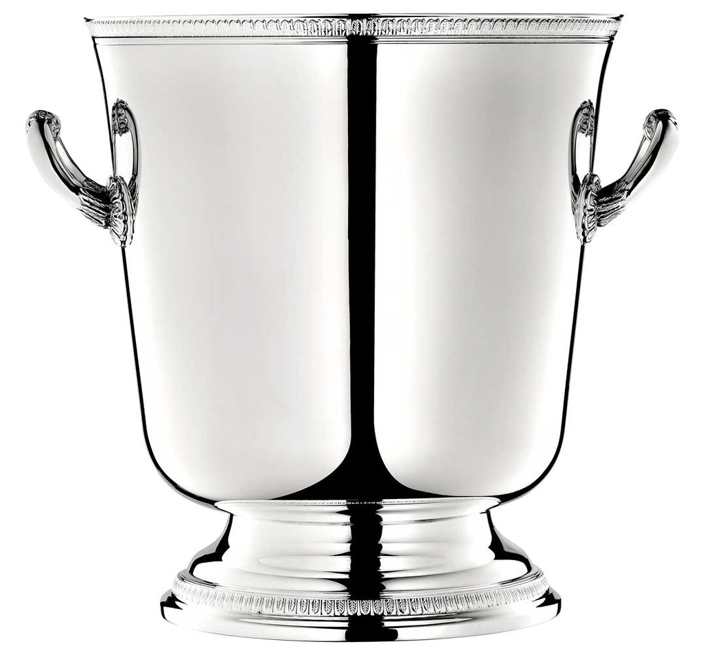 christofle malmaison silver-plated champagne cooler bucket with a pedestal and handles on two sides