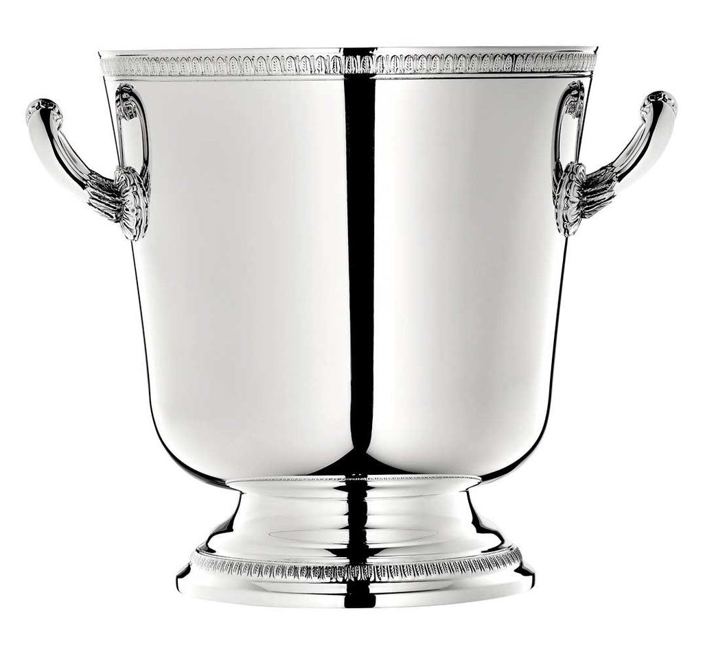 christofle malmaison silver-plated ice bucket with pedestal and handles on two sides