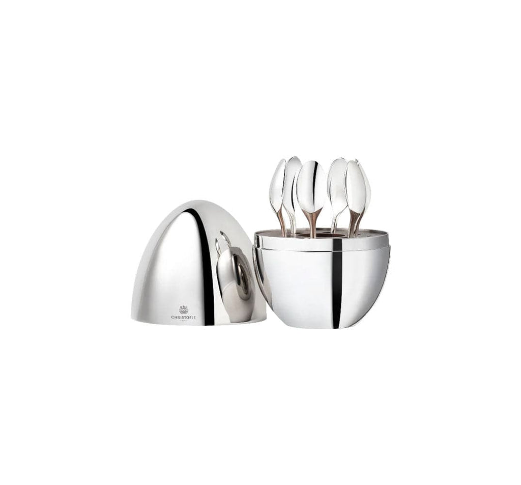 Christofle Mood silver-plated egg-shaped case with 6 espresso spoons