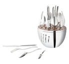 Christofle Mood silver-plated egg-shaped flatware case with 6 table knives, 6 table forks, 6 table spoons, and 6 teaspoons