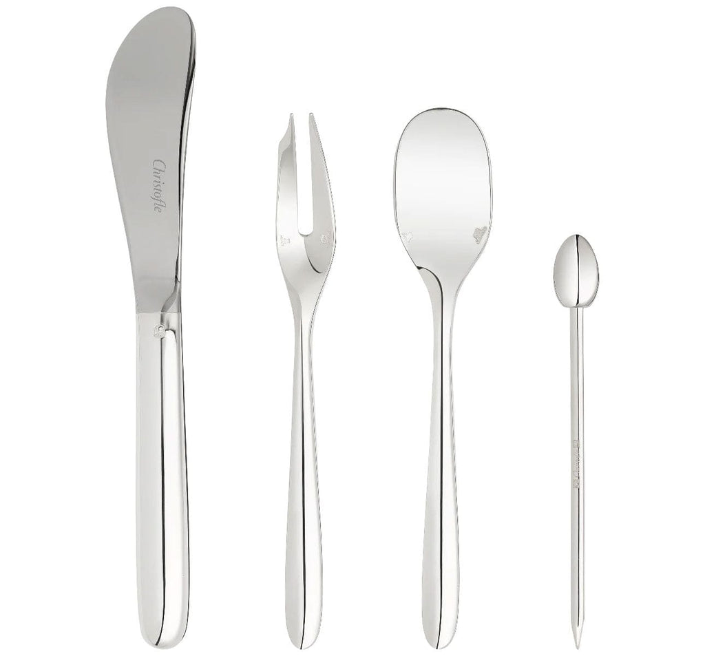 christofle mood silver-plated butter knife, small spoon, appetizer/dessert fork, cocktail pick