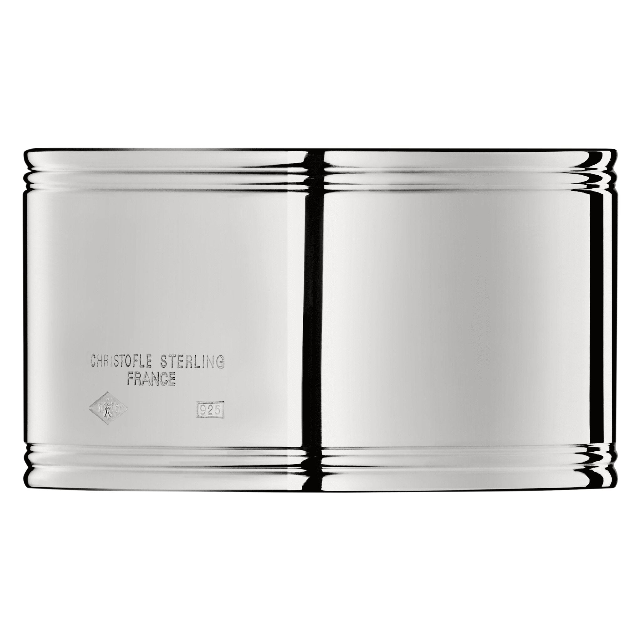 Christofle Sterling Silver Napkin Ring in sterling silver on a white background