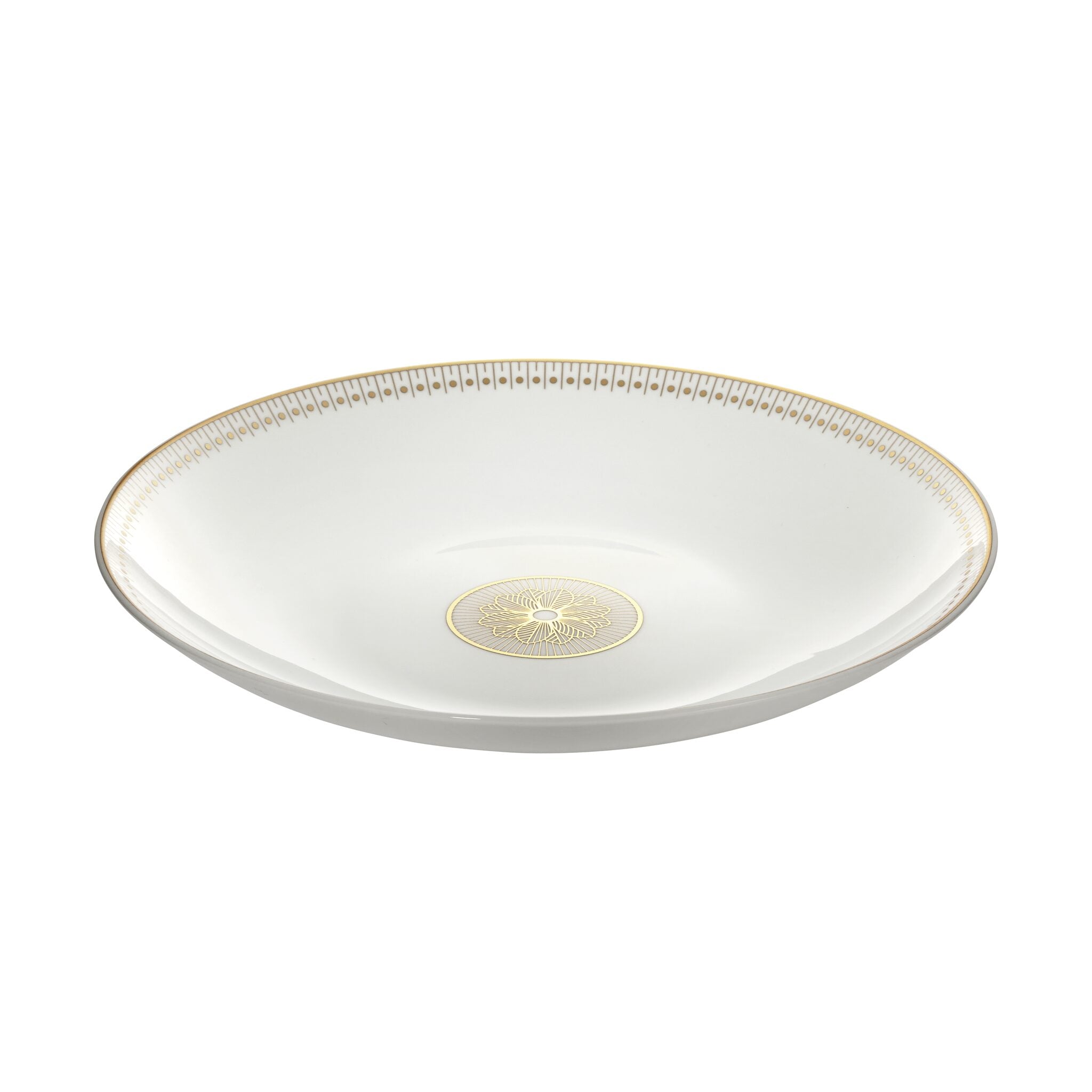 Christofle Malmaison Porcelain Open Vegetable Dish Gold Finish in porcelain on a white background