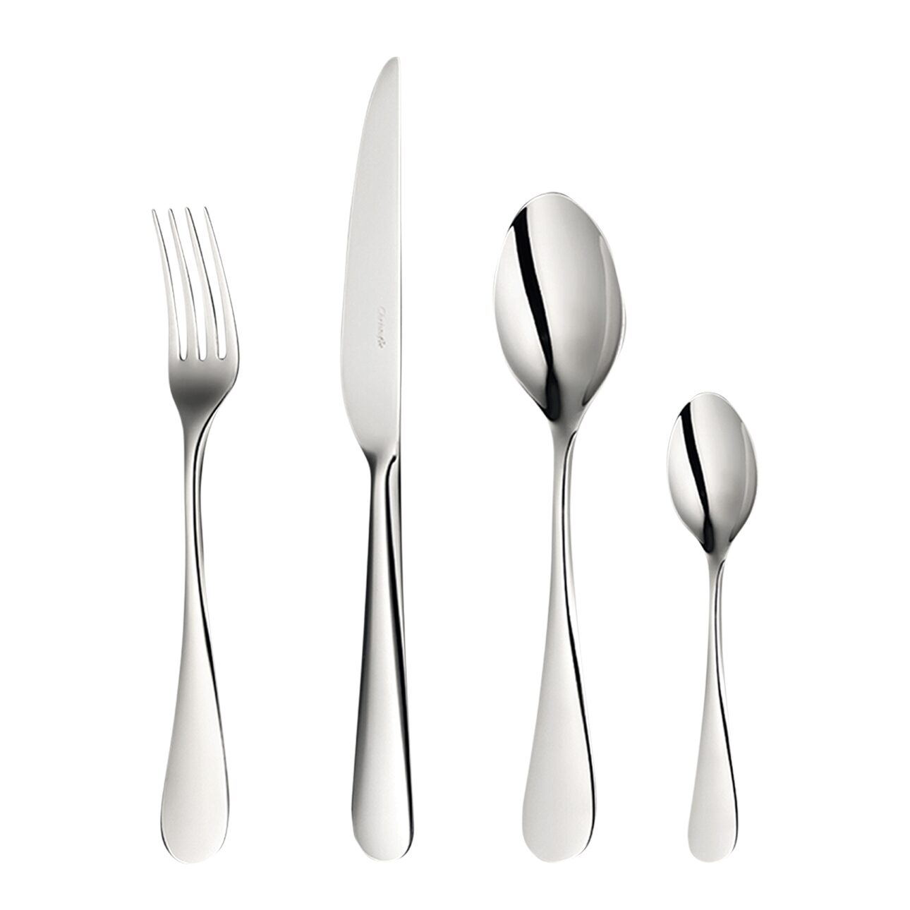 Christofle Flatware Set for 6 People (24 Pieces) Origine Stainless Steel in stainless steel on a white background