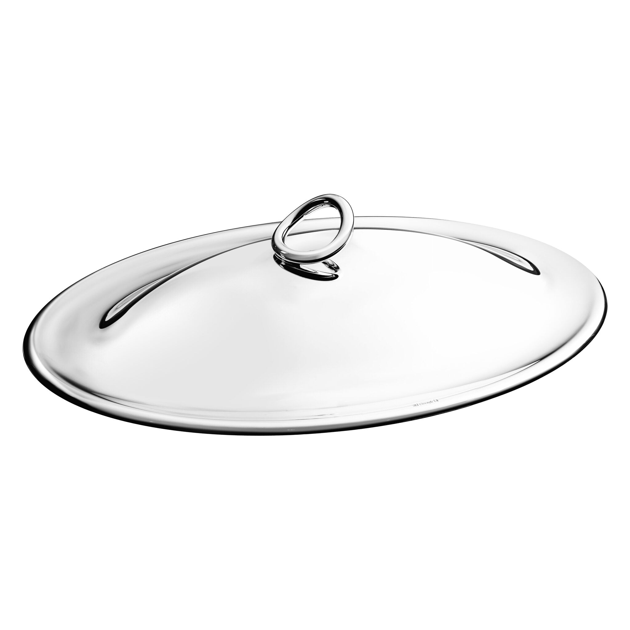 Christofle Vertigo Silver-Plated Oval Cover in silver-plate on a white background