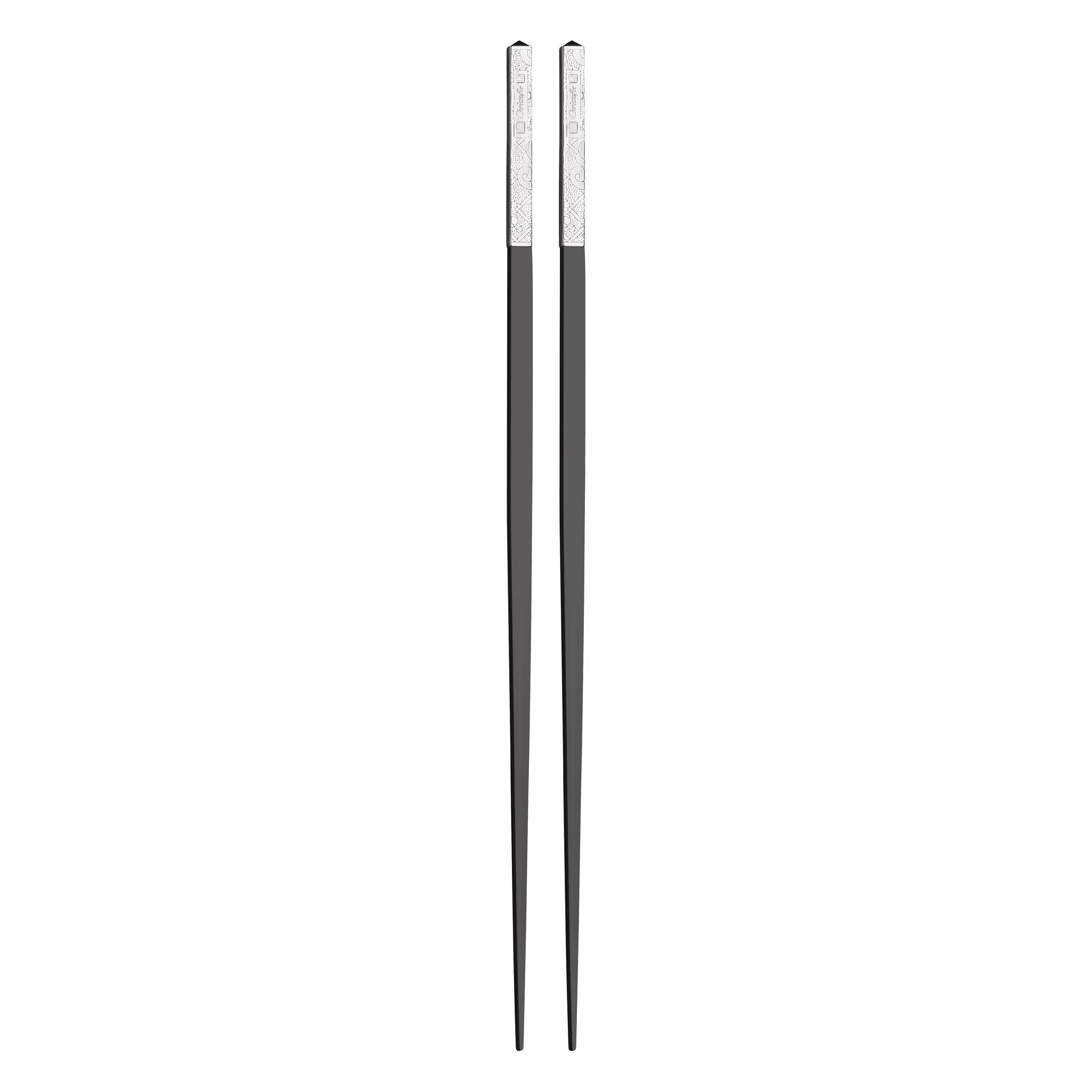 Christofle Jardin d'Eden Silver-Plated Black Japanese Chopsticks with Case in silver-plate on a white background