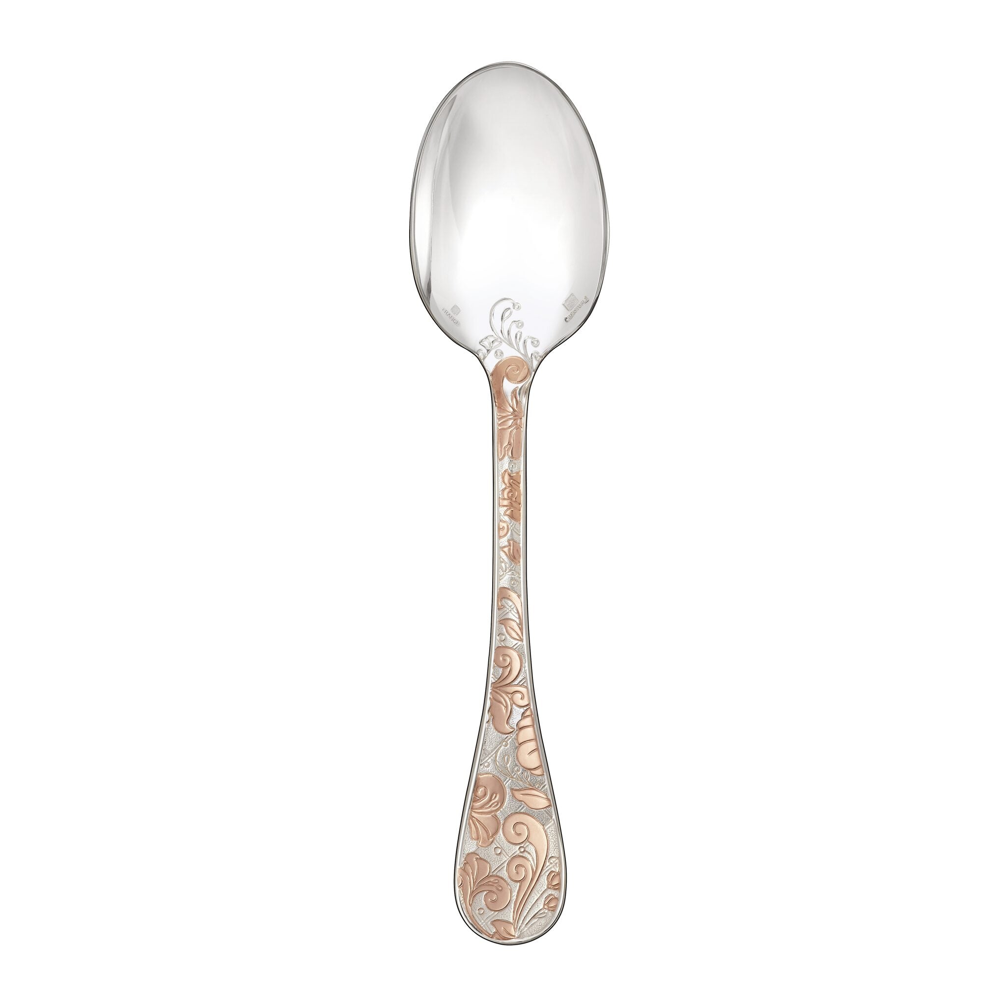 Christofle Jardin d'Eden Partially Gilded Rose Gold Table Spoon in silver-plate on a white background