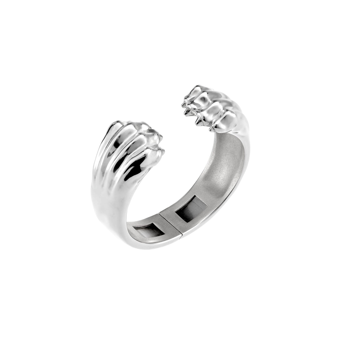 Christofle Patte de Lion Rhodium-Plated Sterling Silver Cuff Bracelet on a white background