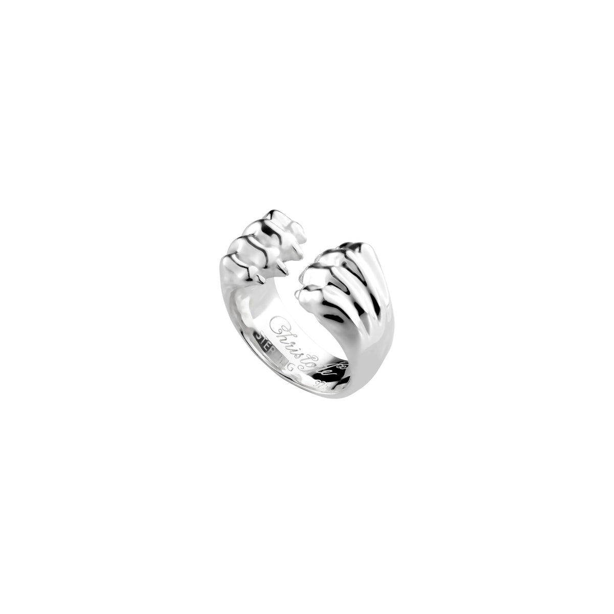 Christofle Patte de Lion Rhodium-Plated Sterling Silver Open Ring on a white background
