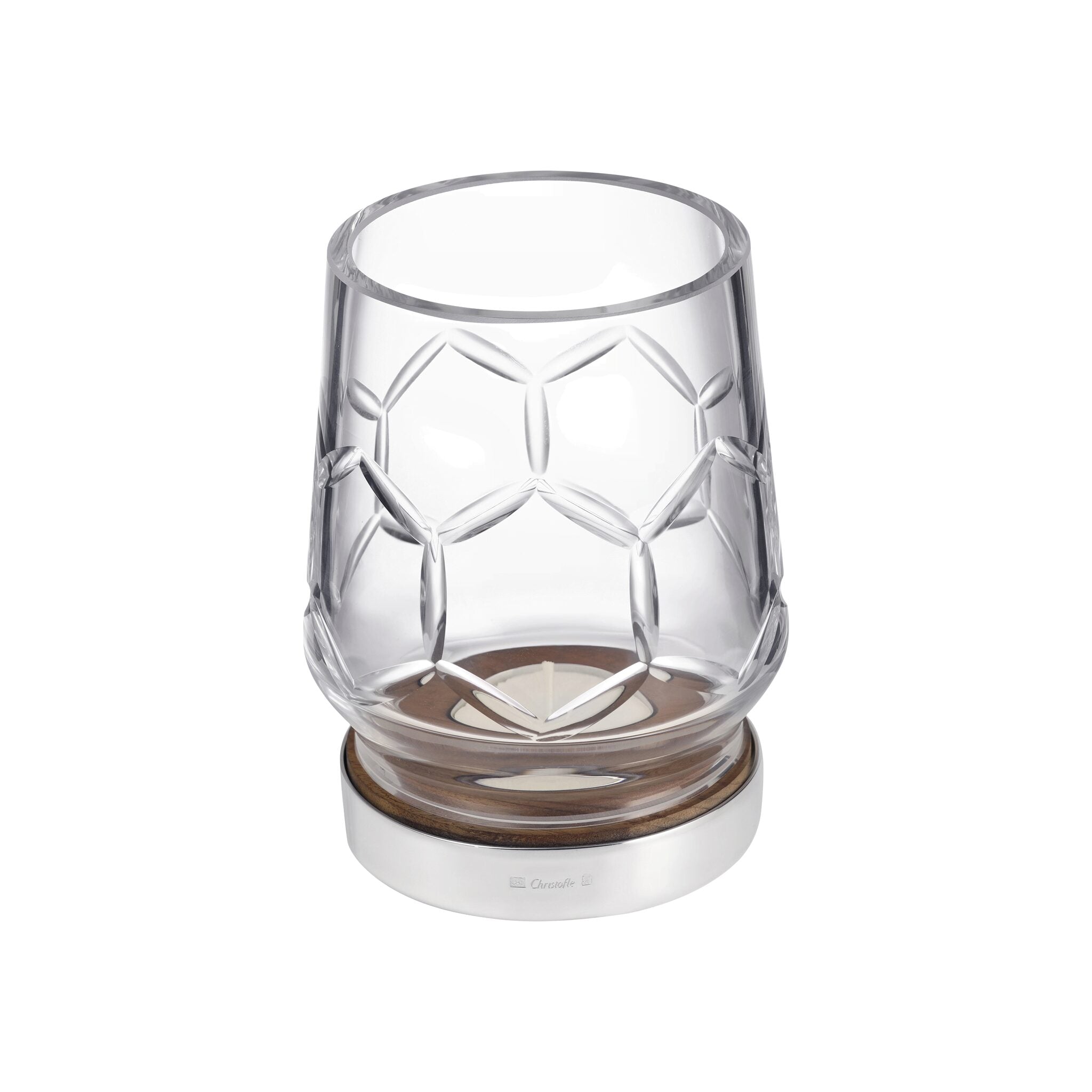 Christofle Madison 6 Wood and Silver-Plated Hurricane - Small Size in silver-plate on a white background