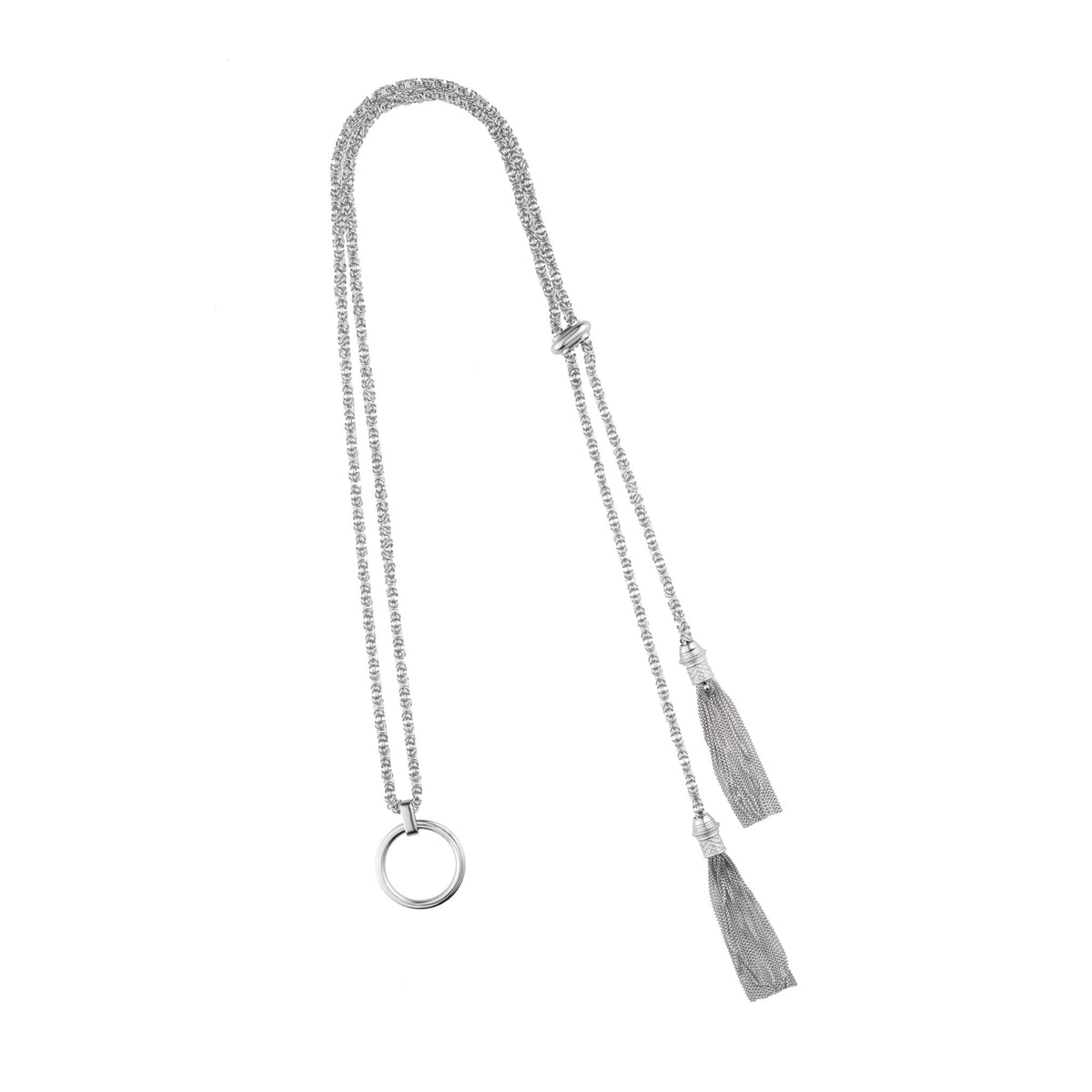 Christofle Pompon Sterling Silver Eyeglass Holder Long Necklace on a white background