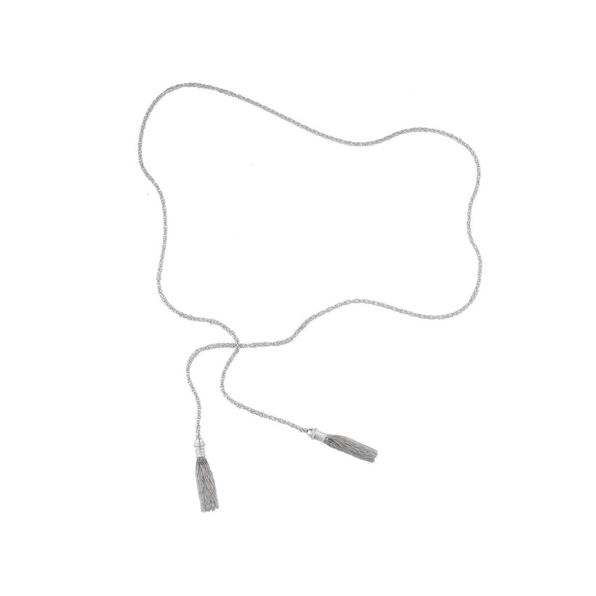Christofle Pompon Sterling Silver Long Tie Necklace - Belt on a white background