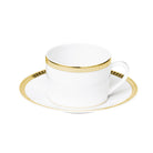 Christofle Malmaison Porcelain Tea Cup and Saucer Gold Finish in porcelain on a white background