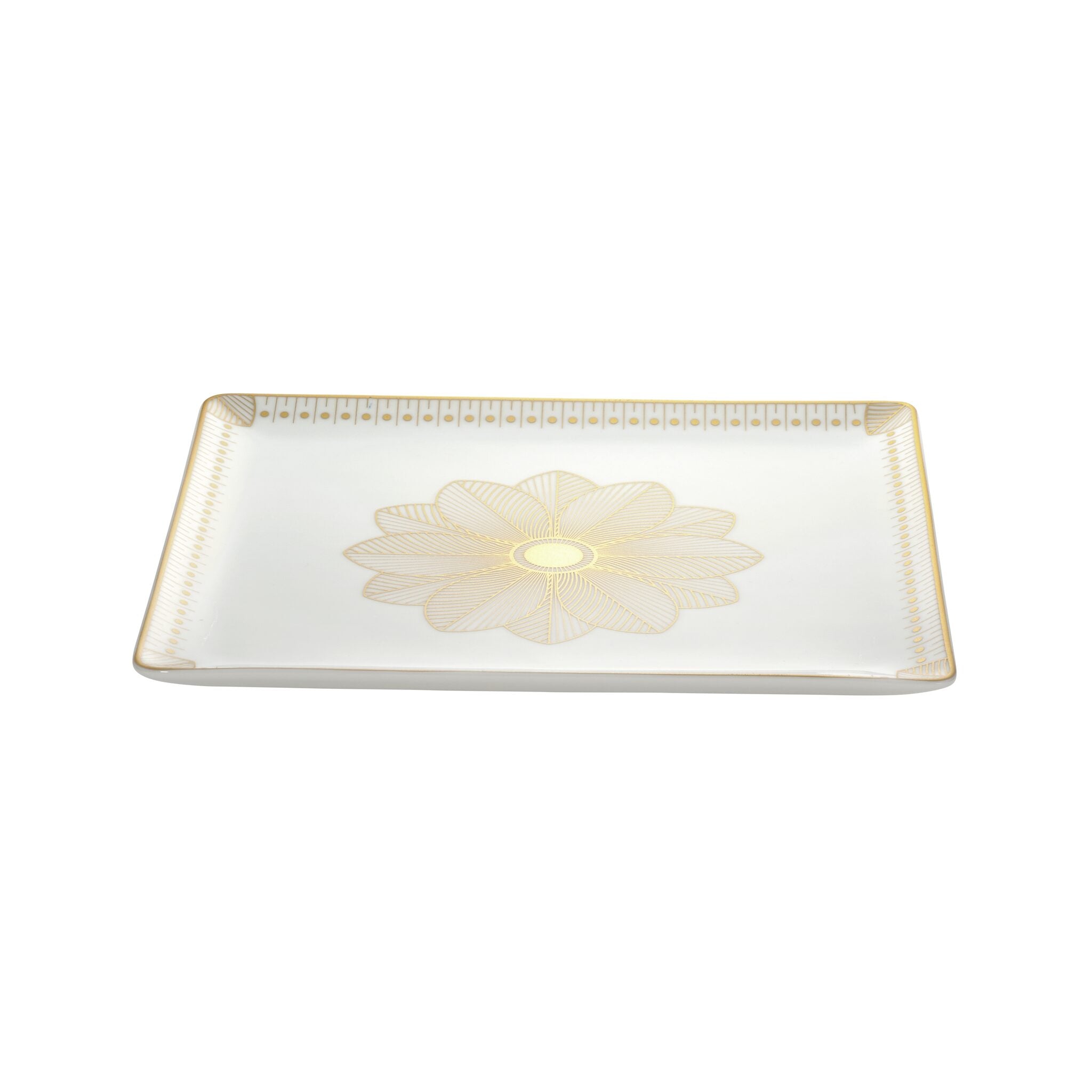 Christofle Malmaison Gold Finish Rectangular Porcelain Tray - 8.7 X 8 in in porcelain on a white background