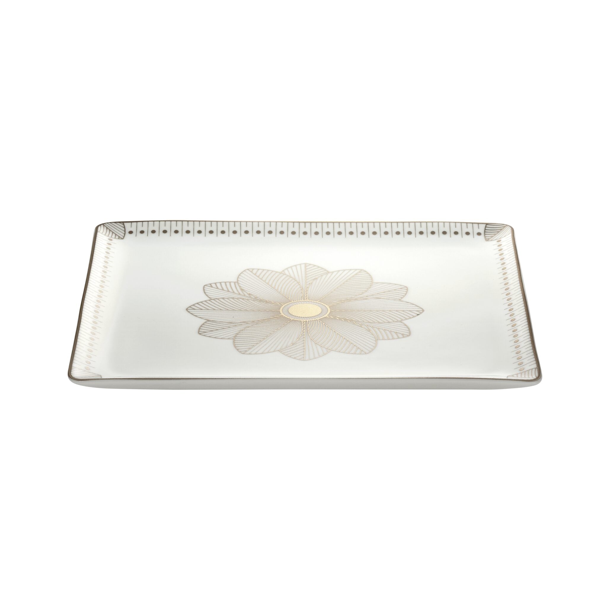 Christofle Malmaison Platinum Finish Rectangular Porcelain Tray - 8.7 X 8 in in porcelain on a white background