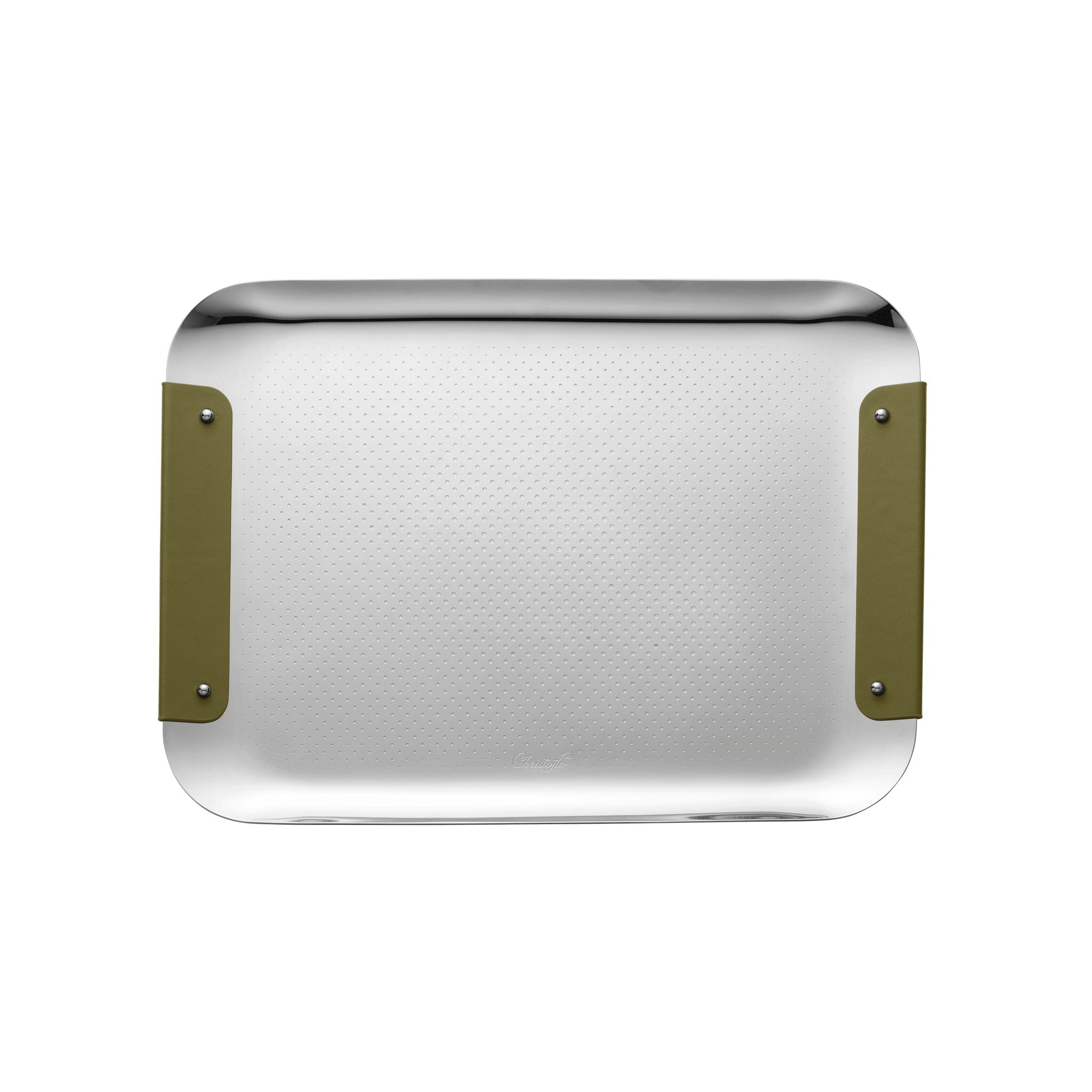 Christofle Stainless Steel Imperial Green Handle Rectangular Tray - 13 X 9 in — additional view