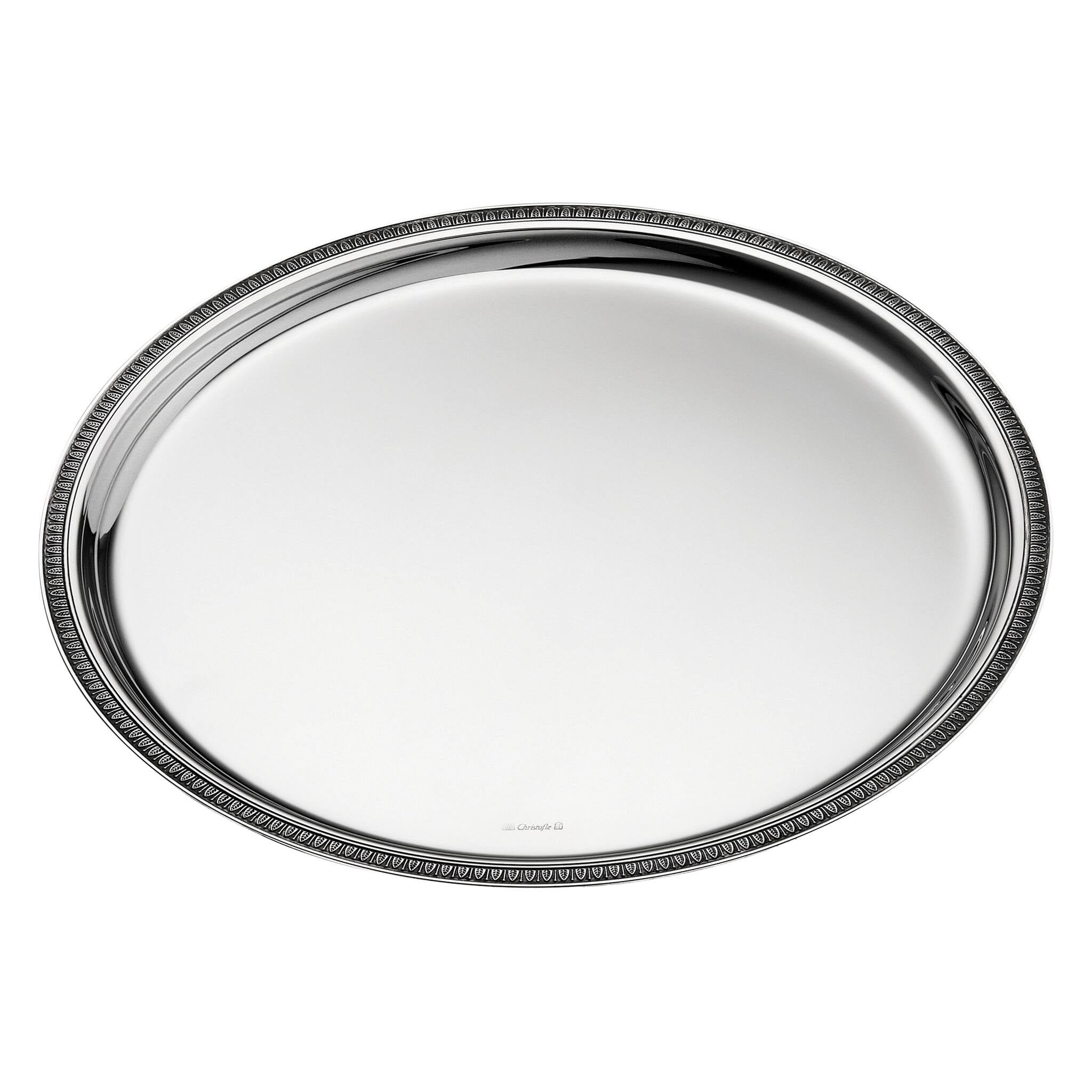 Christofle Malmaison Silver-Plated Round Tray 12 in in silver-plate on a white background