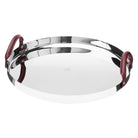 Christofle Mood Stainless Steel Mirror Polished Round Tray with Leather Handles - 16 in in stainless steel on a white background
