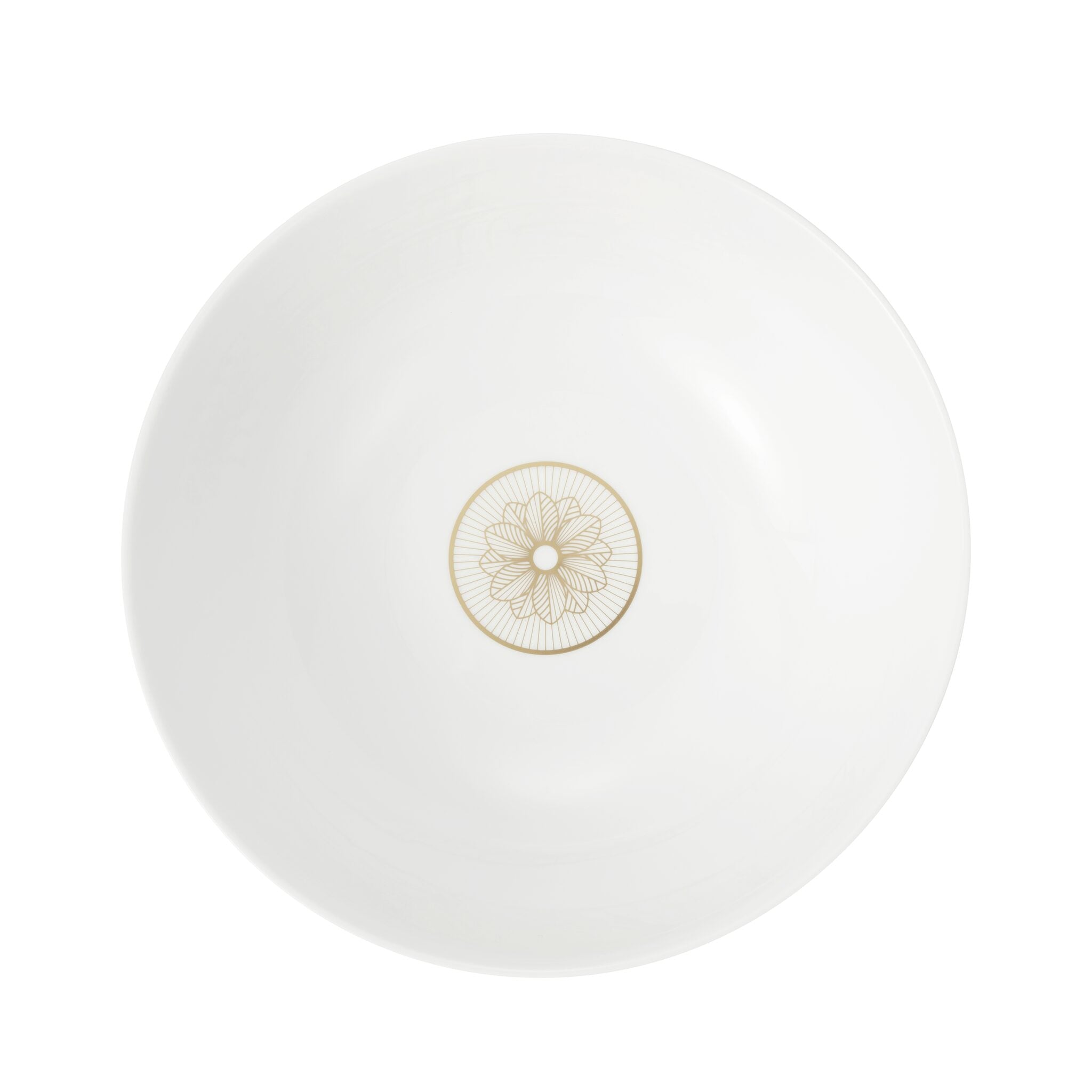 Christofle Malmaison Gold Finish Porcelain Salad Serving Bowl in porcelain on a white background