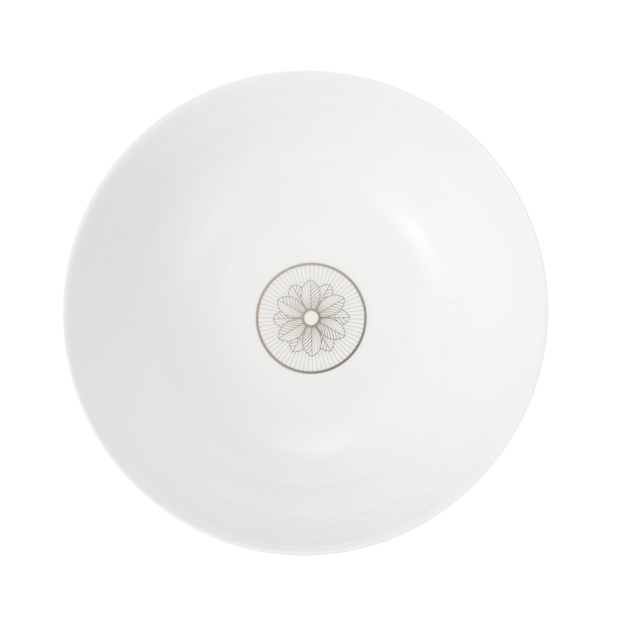 Christofle Malmaison Platinum Finish Porcelain Salad Serving Bowl in porcelain on a white background