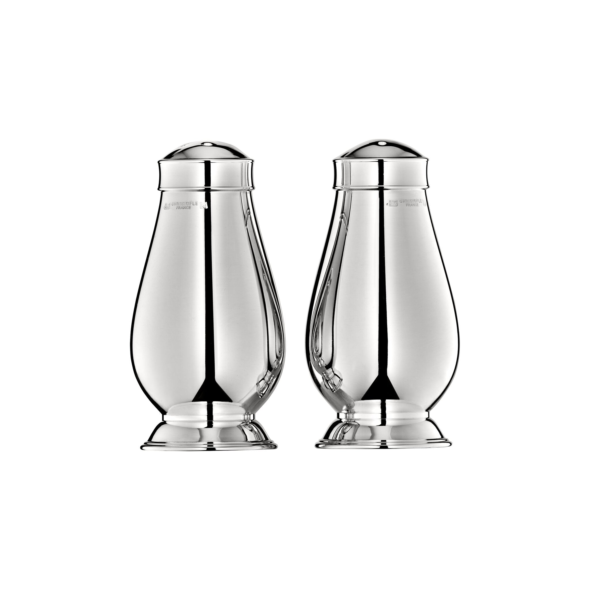 Christofle Albi Silver-Plated Salt & Pepper Shaker Set in silver-plate on a white background