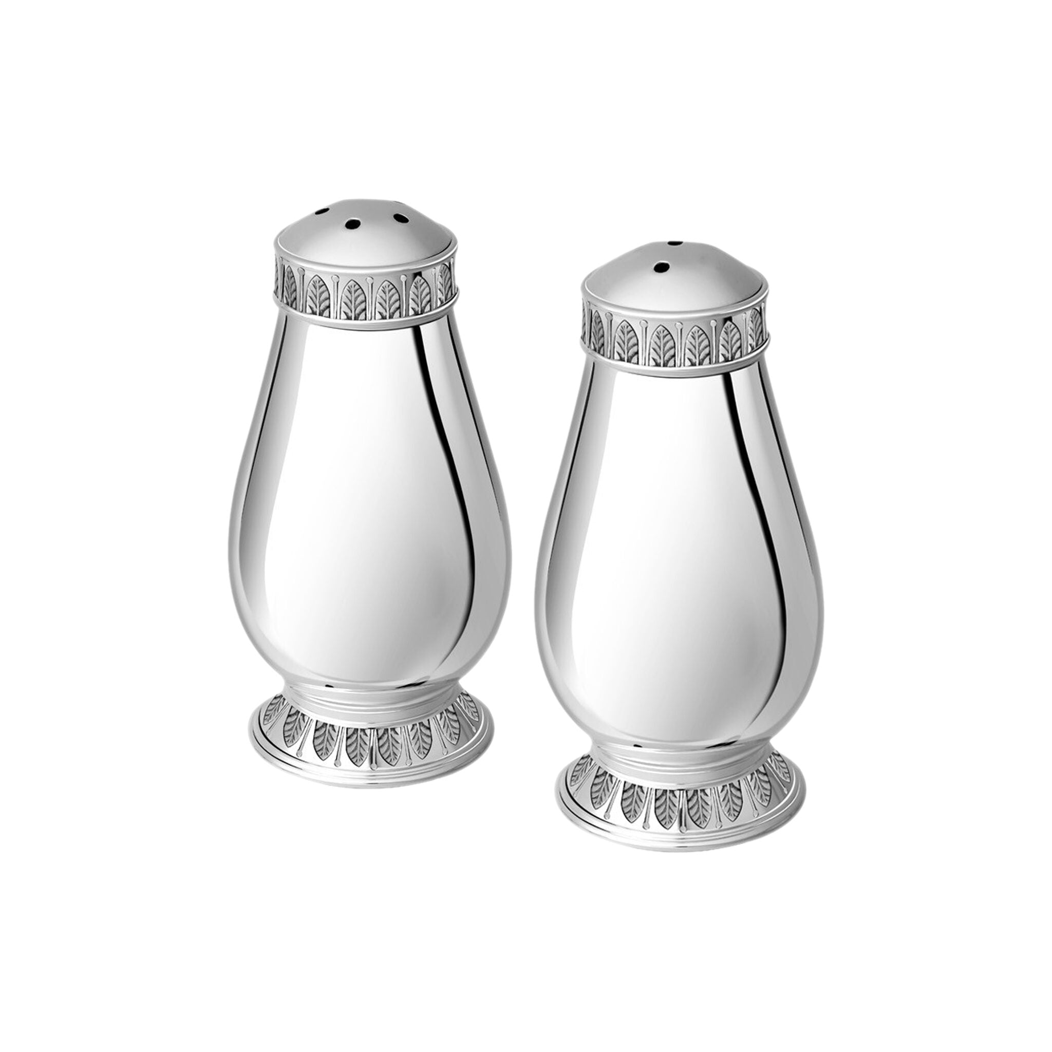 Christofle Malmaison Silver-Plated Salt & Pepper Shaker Set in silver-plate on a white background