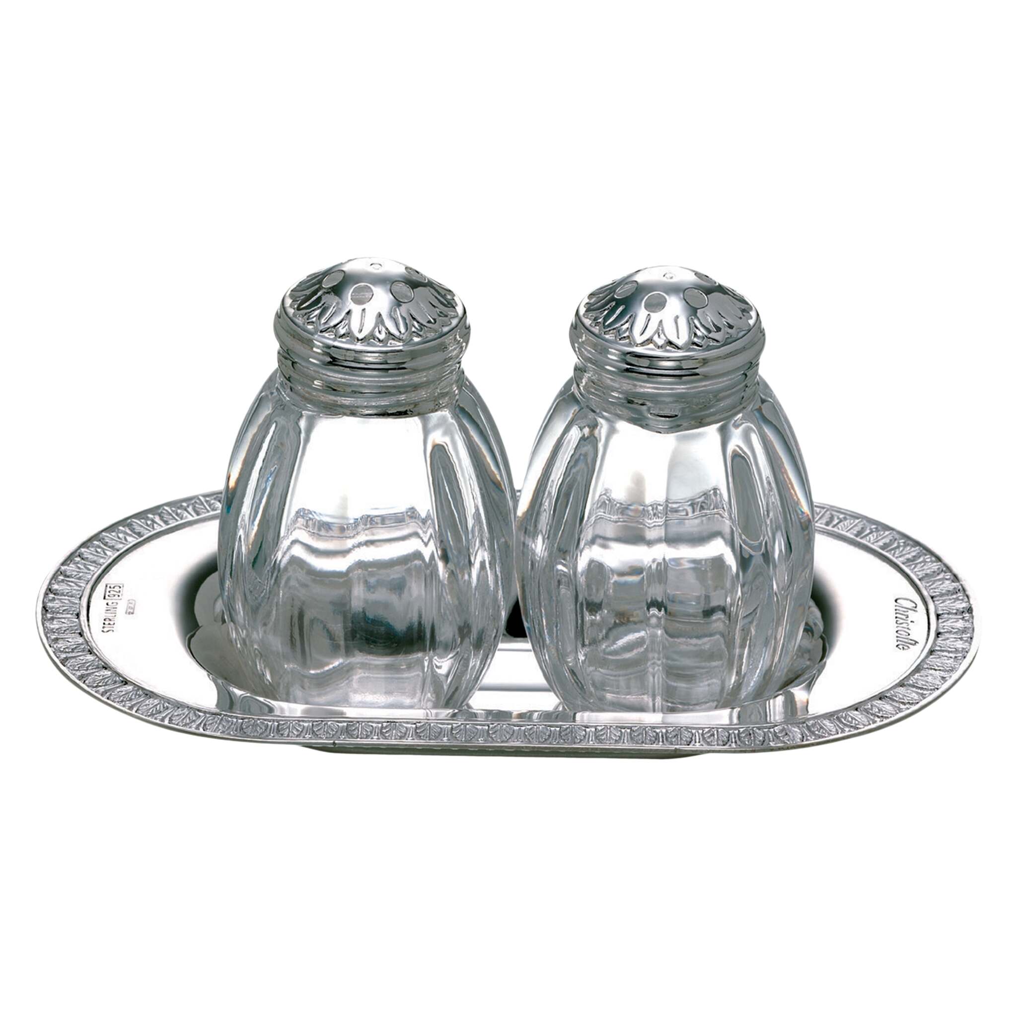Christofle Sterling Silver Salt & Pepper Shaker Set in sterling silver on a white background