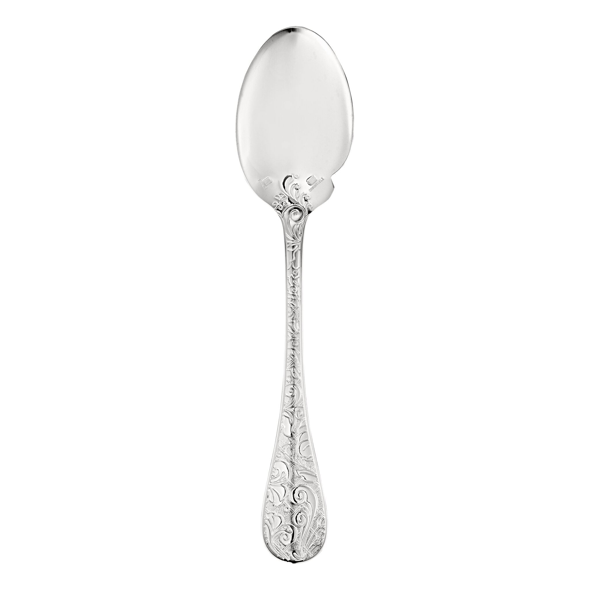 Christofle Jardin d'Eden Silver-Plated Individual Sauce Spoon in sterling silver on a white background