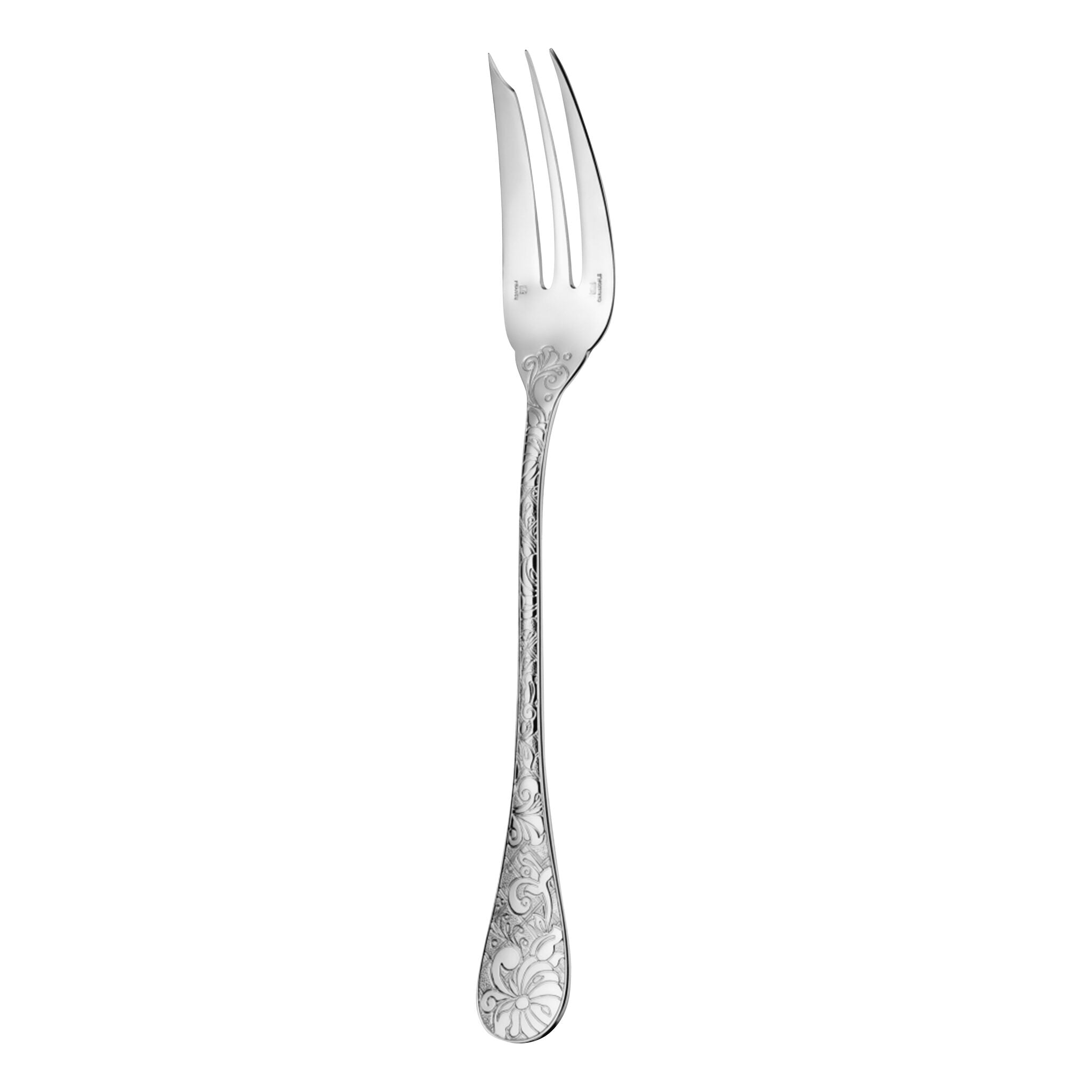 Christofle Jardin d'Eden Sterling Silver Serving Fork in sterling silver on a white background