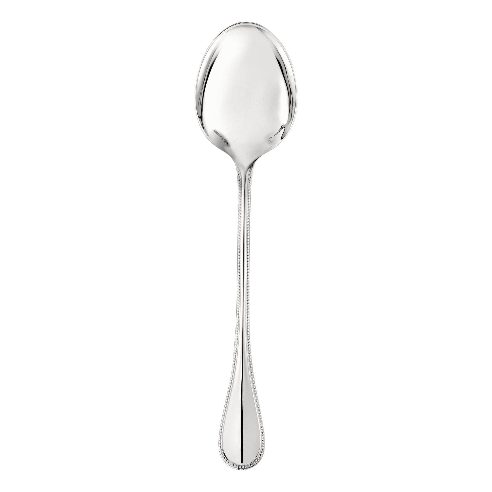 Christofle Perles Sterling Silver Serving Spoon in sterling silver on a white background