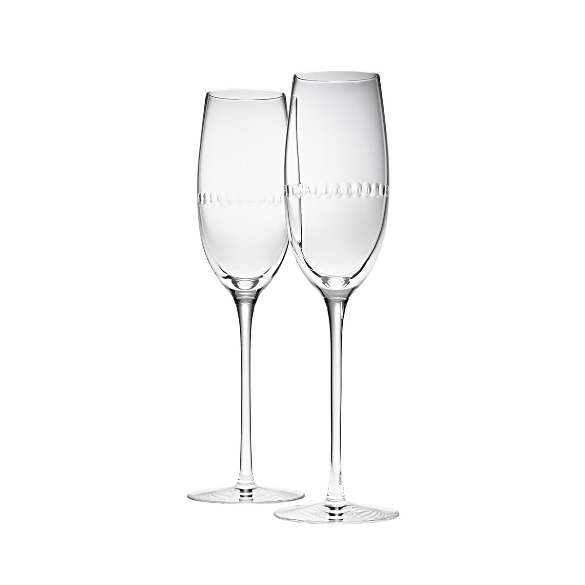 Christofle Perles Crystal Champagne Flute Set of 2 on a white background