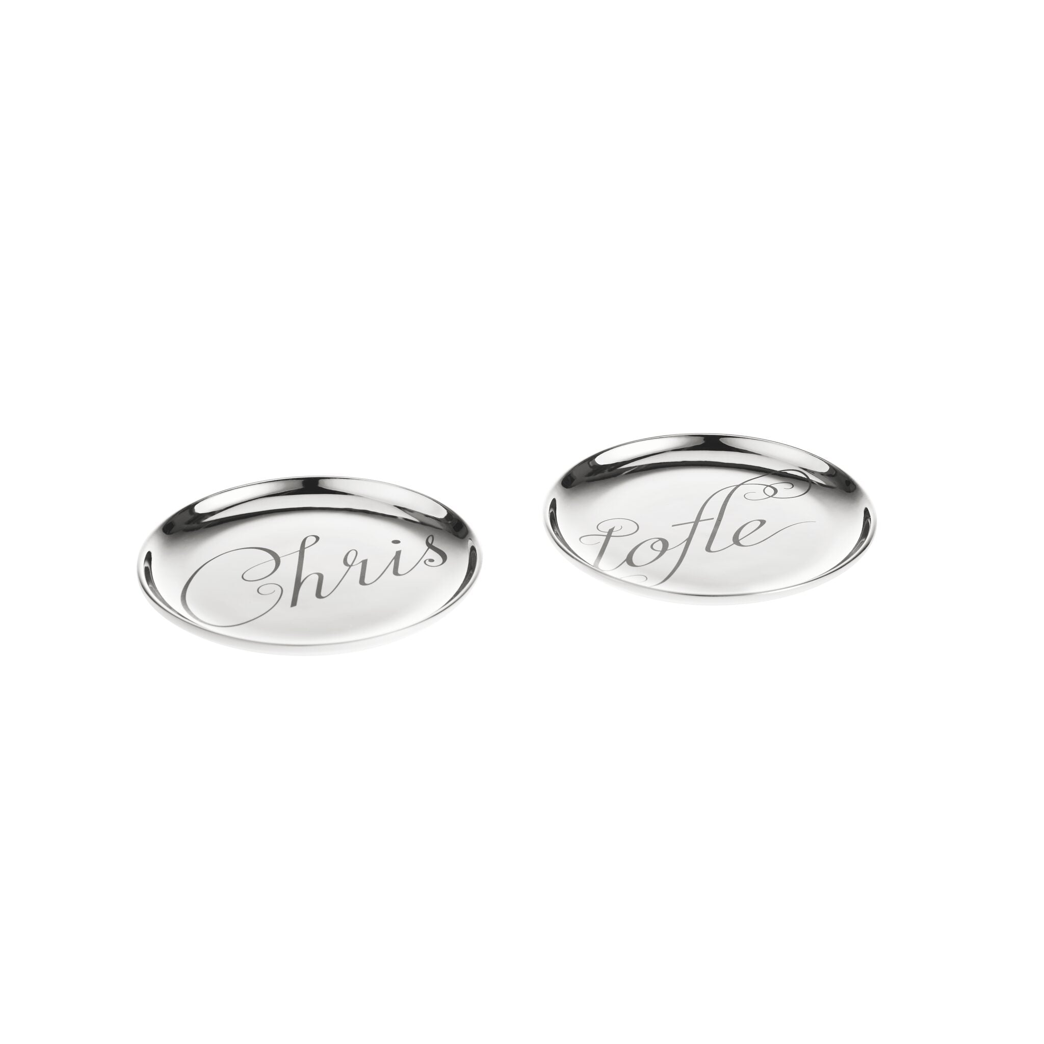 Christofle Two Porcelain Coasters Platinum Finish in porcelain on a white background
