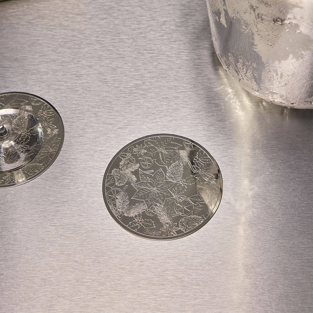 Christofle Stainless Steel Glass Coaster Set in stainless steel on a white background