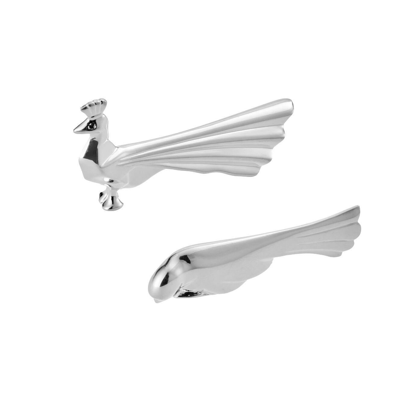 Christofle Gallia Silver-Plated Peacock & Dove Knife Rest Set in silver-plate on a white background