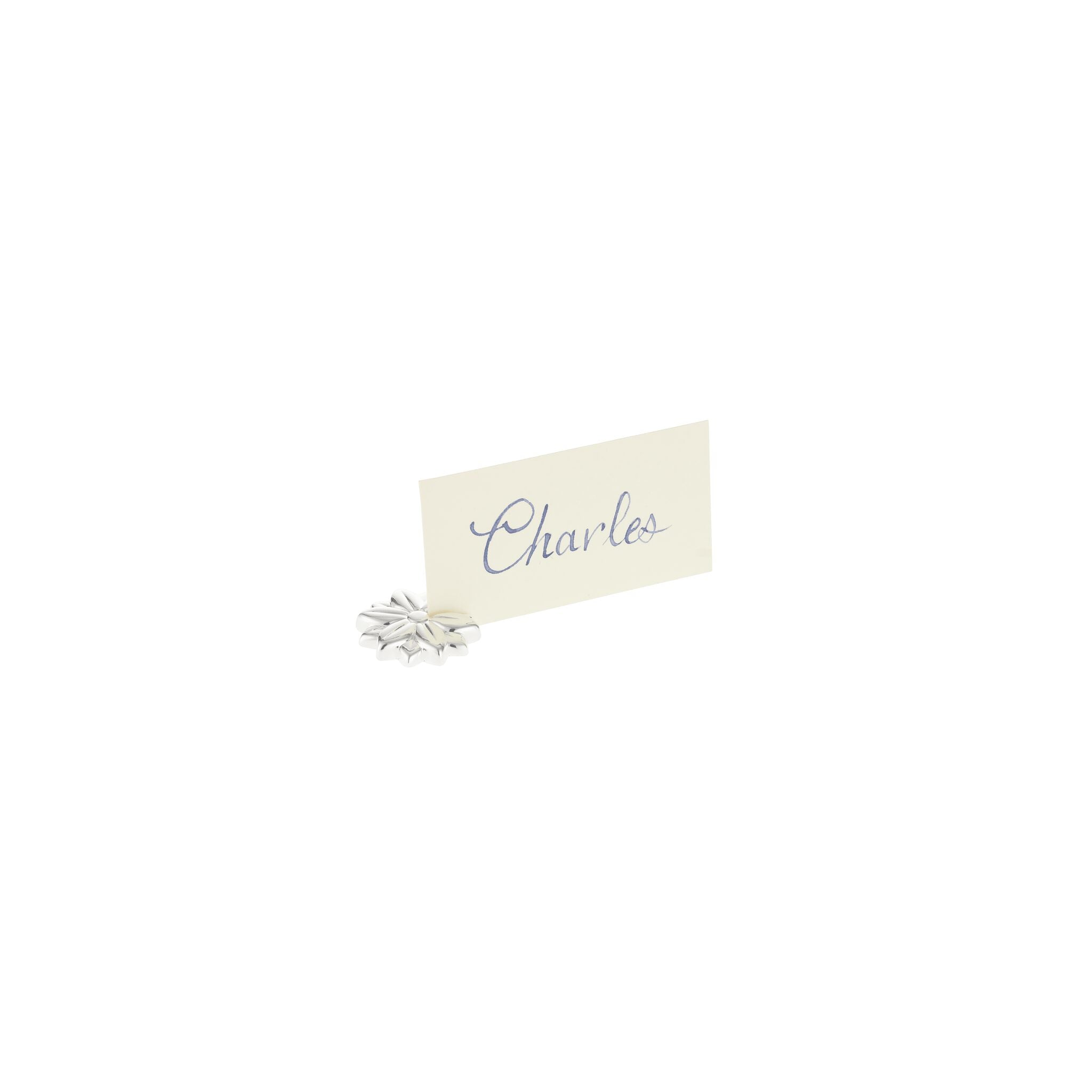 Christofle Malmaison Set of 2 Silver-Plated Palmettes Place Card Holders in silver-plate on a white background