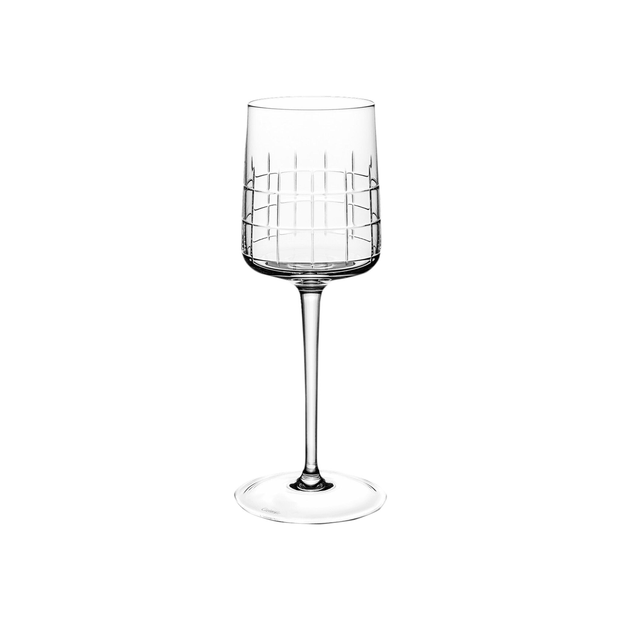 Christofle Graphik Crystal Red Wine Glass Set in crystal on a white background