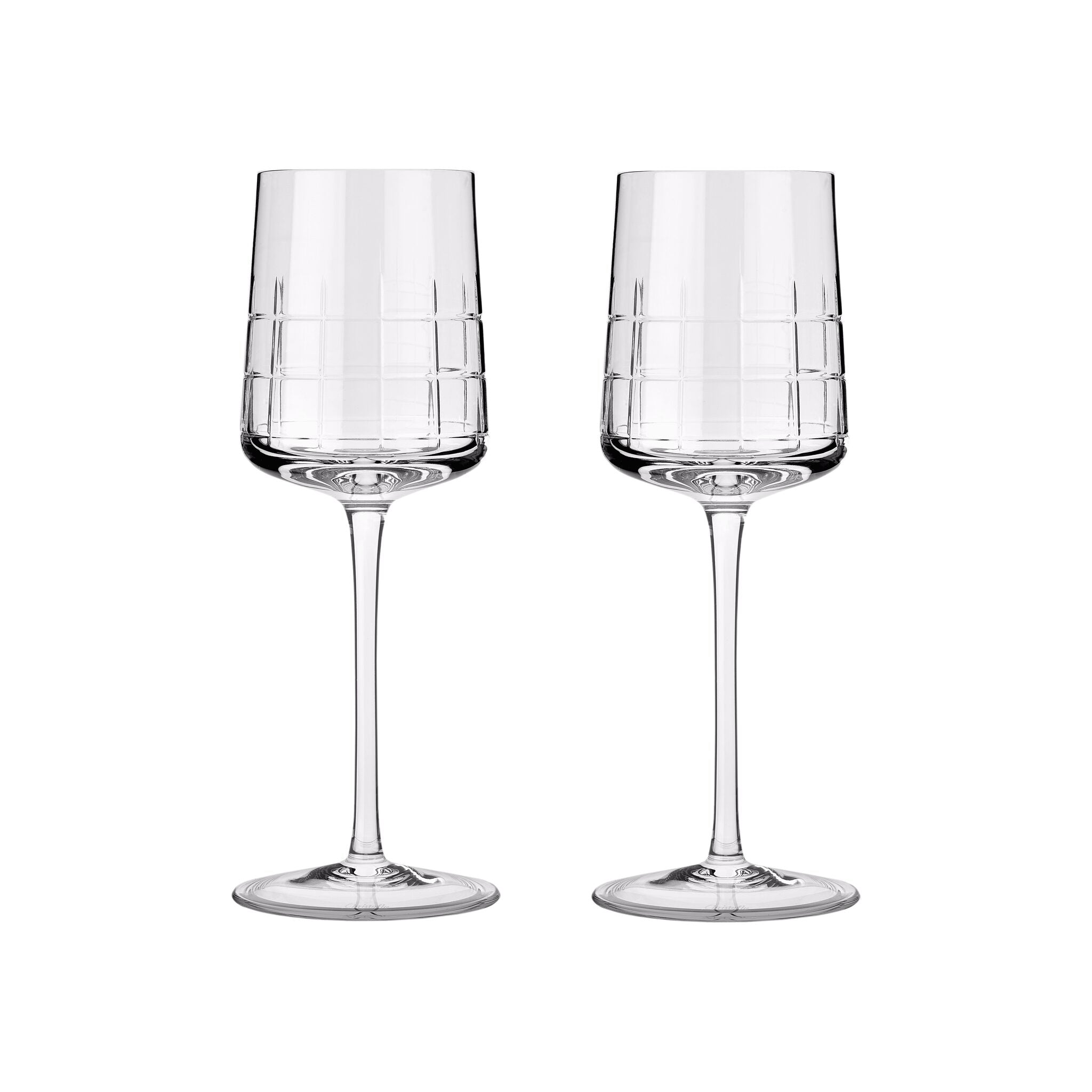 Christofle Graphik Set of 2 Crystal White Wine Glasses in crystal on a white background